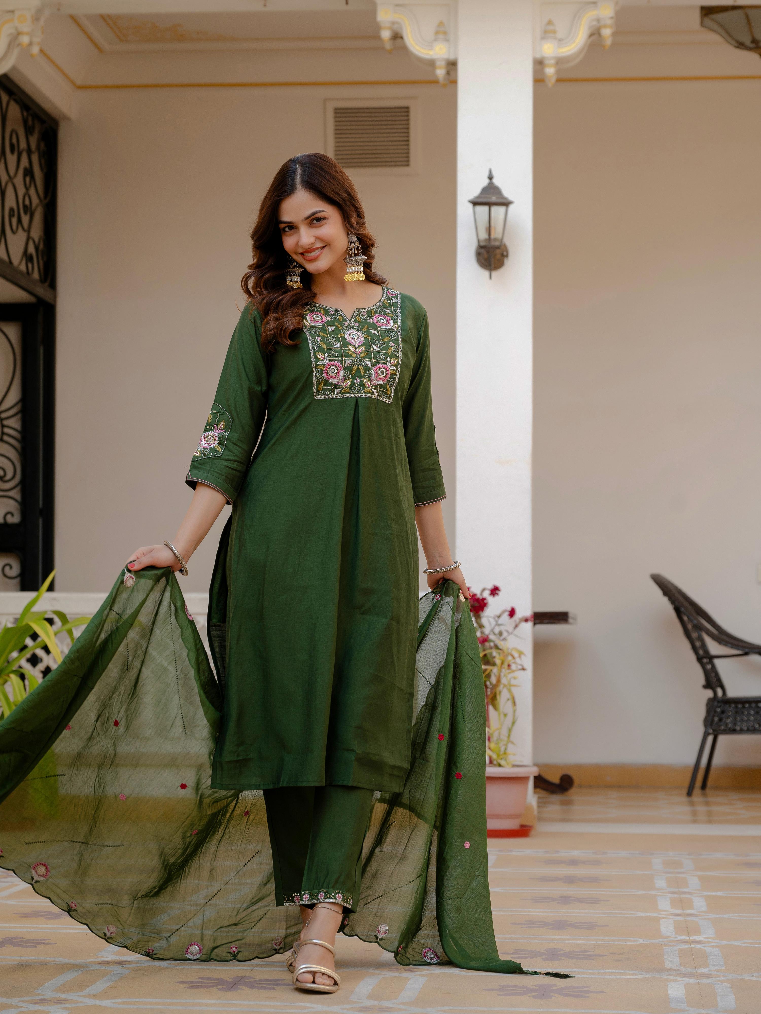 Pramukh Fab Green Color Viscose Mango Silk Kurta Set