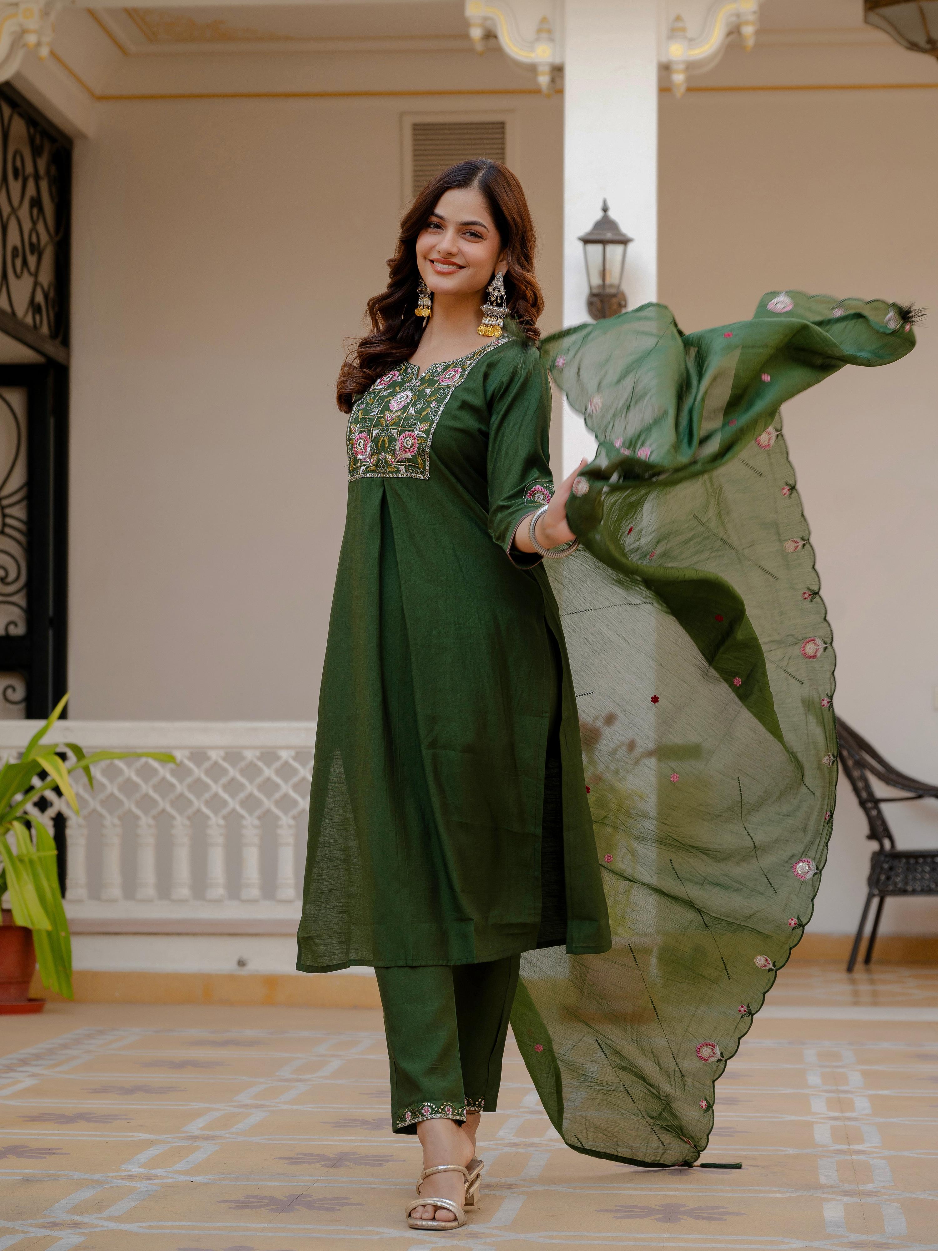 Pramukh Fab Green Color Viscose Mango Silk Kurta Set