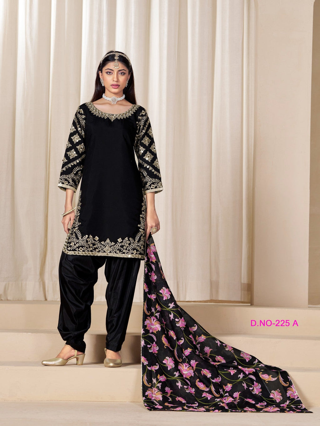 Anaita Black Premium Embroidered Roman Silk Salwar Suit