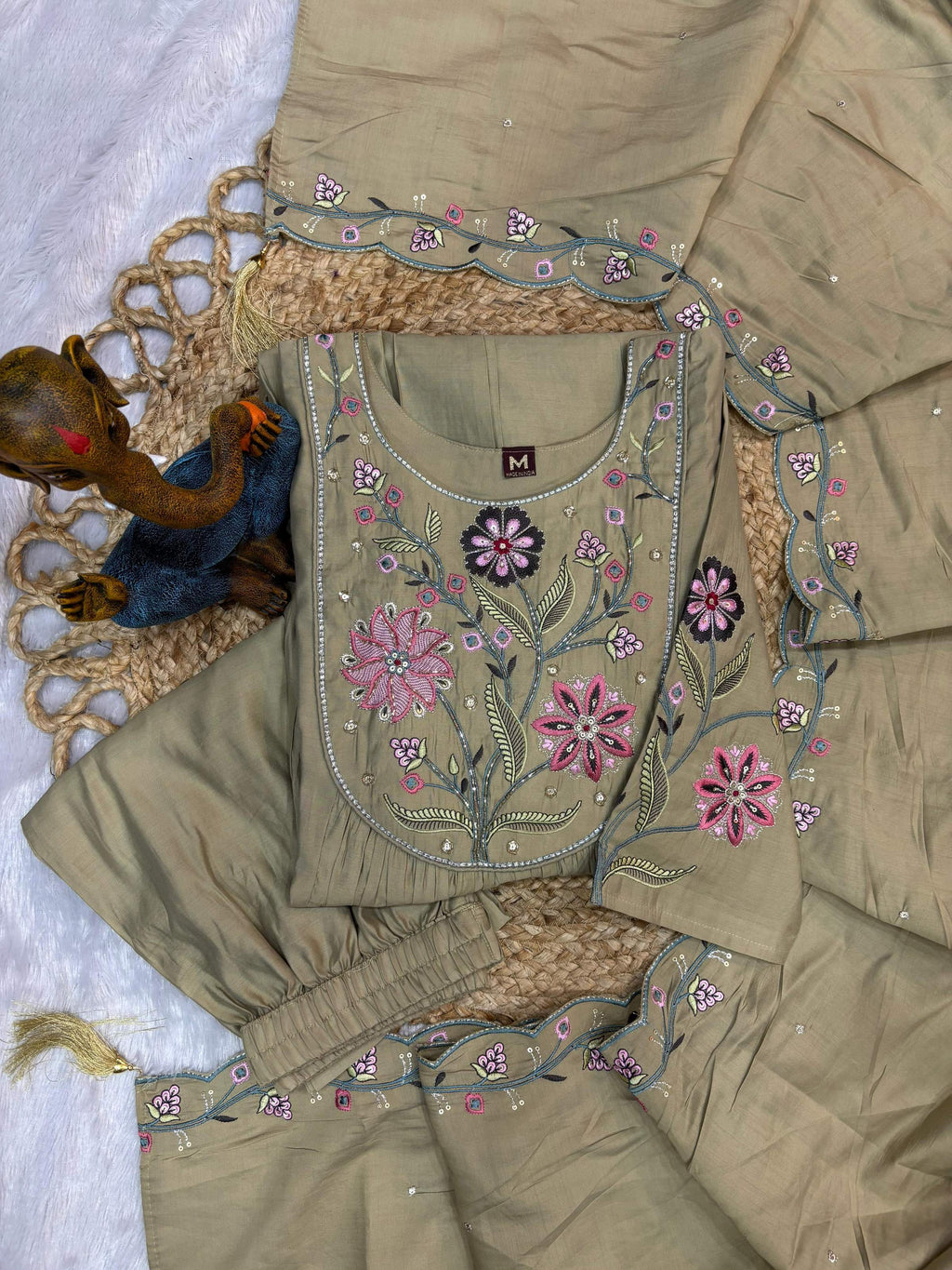 Pramukh Fab Pista Color Viscose Roman Silk Kurta Set