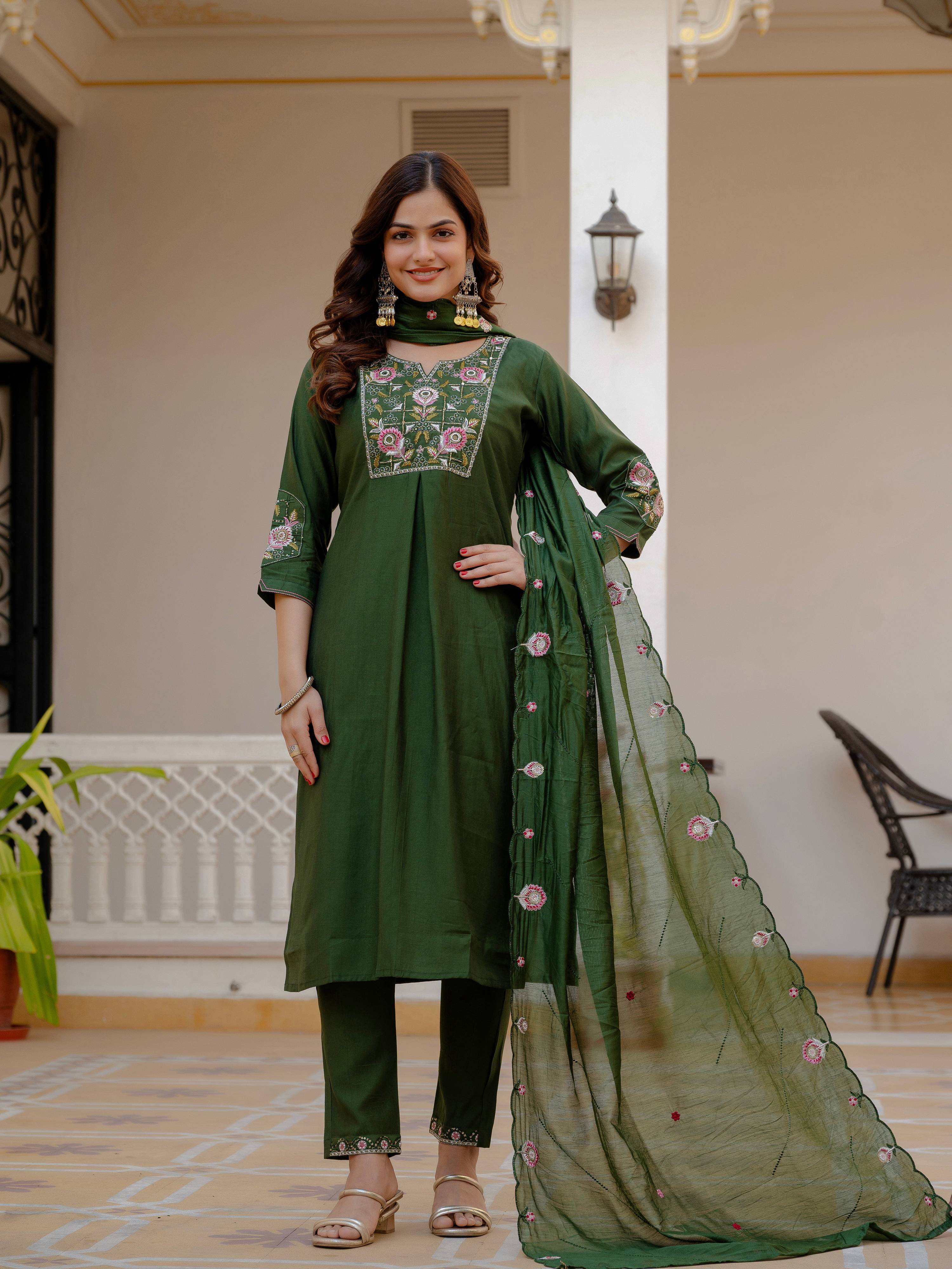 Pramukh Fab Green Color Viscose Mango Silk Kurta Set