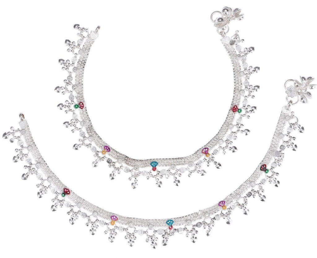 AanyaCentric Silver Plated White Metal Payal Indian Traditional Ethnic Fashion Imitation Jewellery Foot Chain