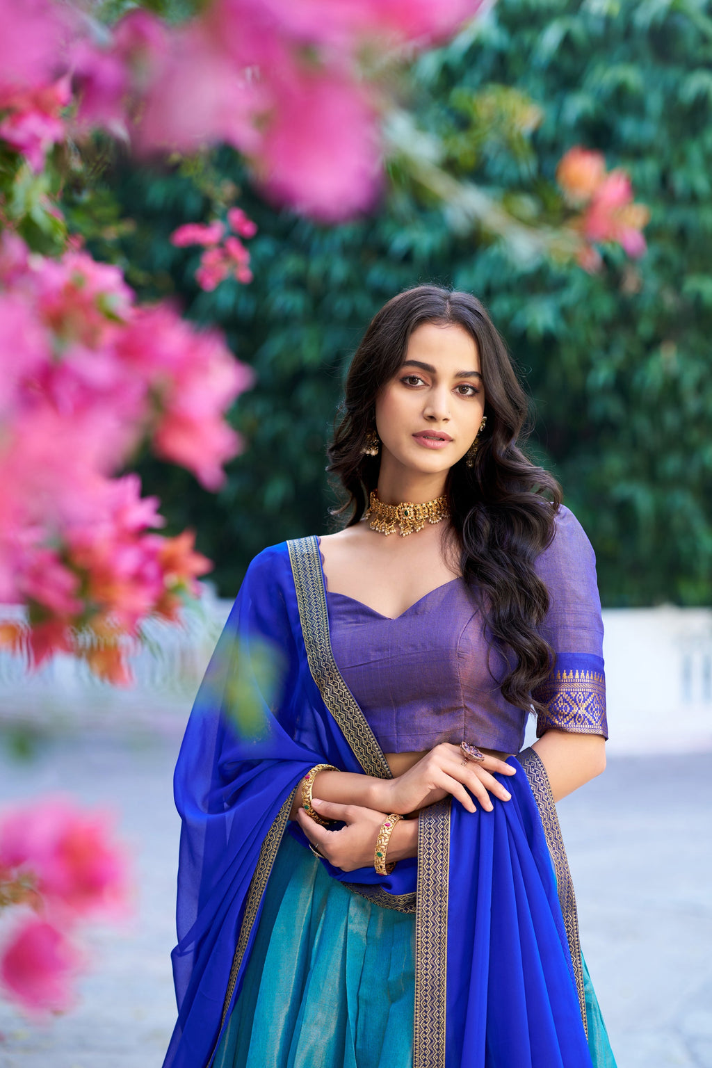 Lorenvalley Fashion Blue Kanchipuram Zari Weaving Work Lehenga Choli with Dupatta