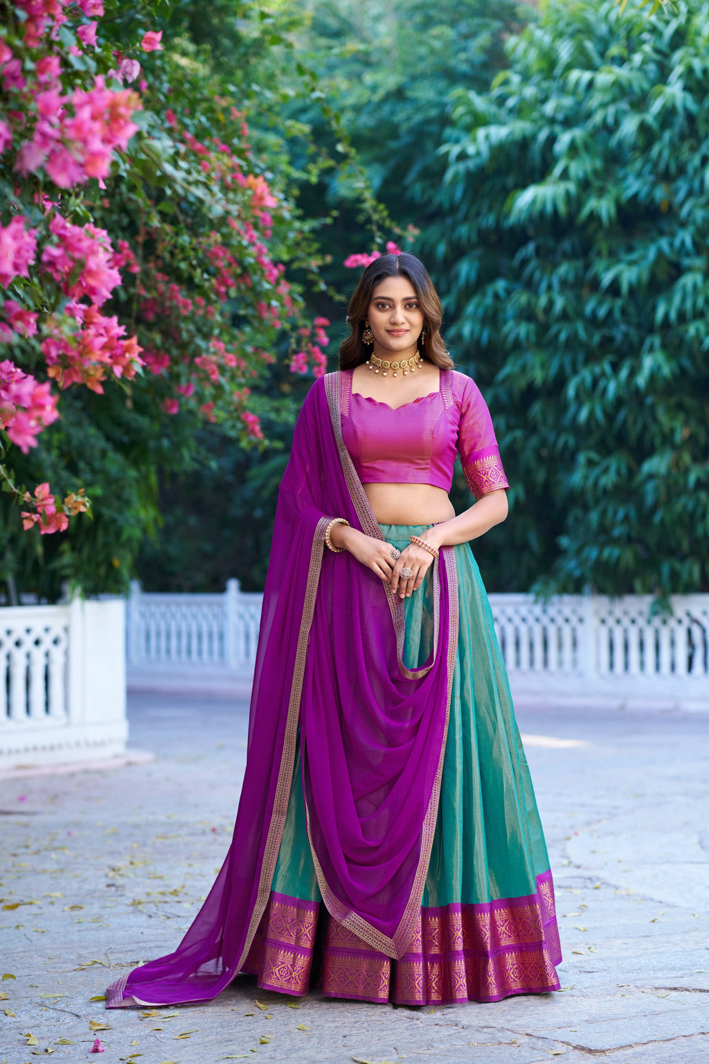 Lorenvalley Fashion Skyblue Kanchipuram Zari Weaving Work Lehenga Choli with Dupatta