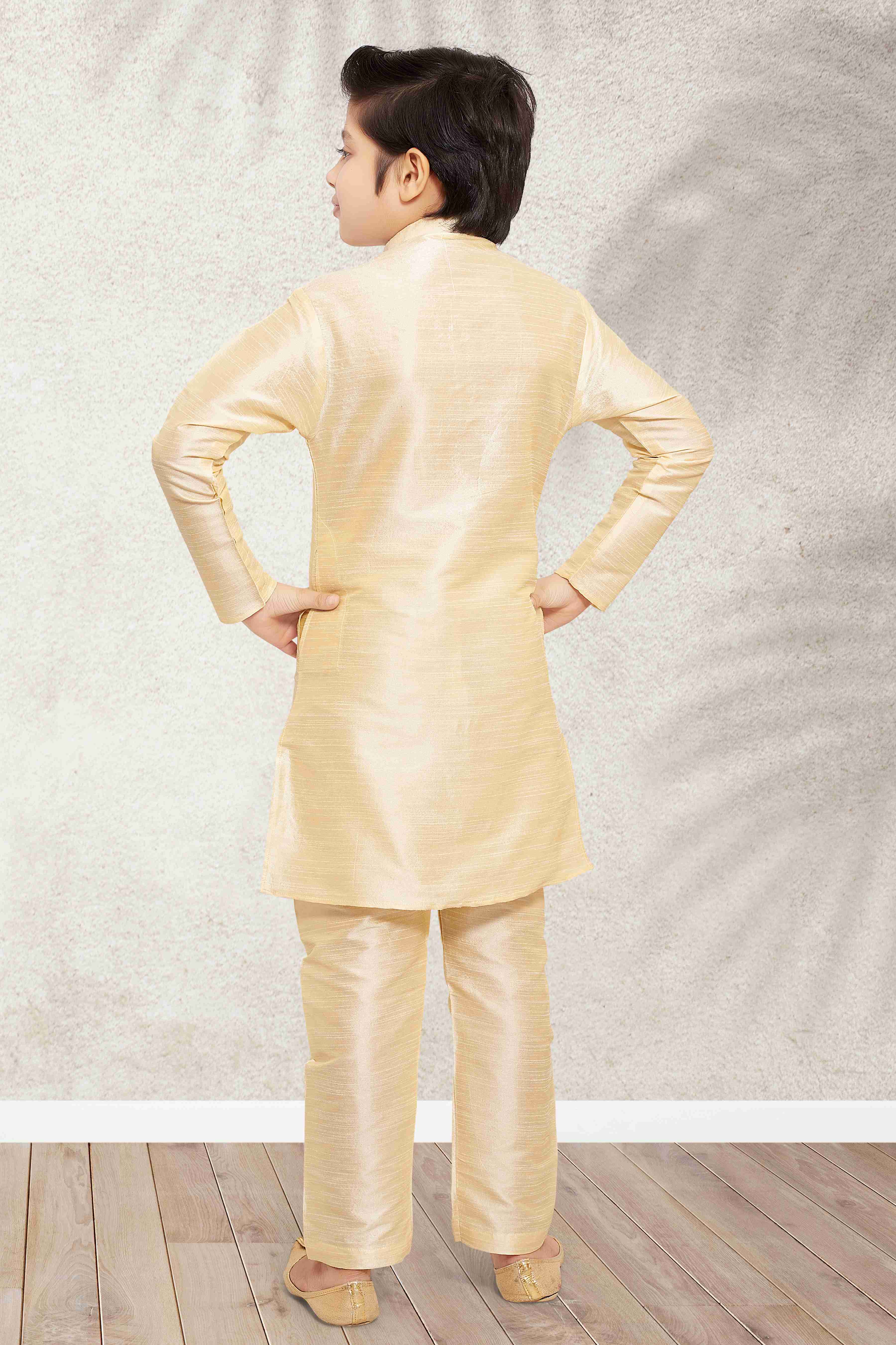 Raivat Ethnic Banarasi Silk Digital Printed Kurta Pajama With Jacket In Cream Colour