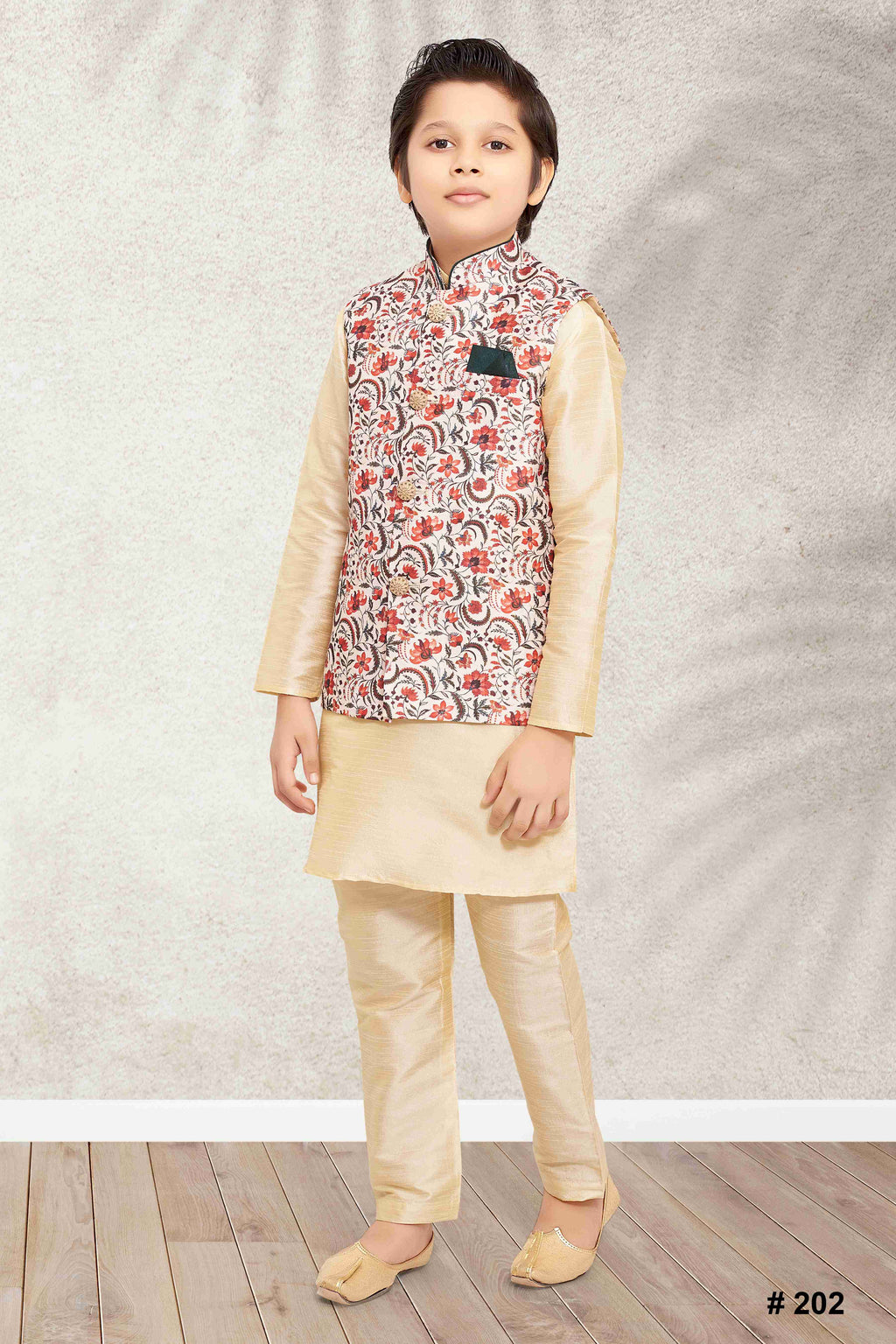 Raivat Ethnic Banarasi Silk Digital Printed Kurta Pajama With Jacket In Cream Colour