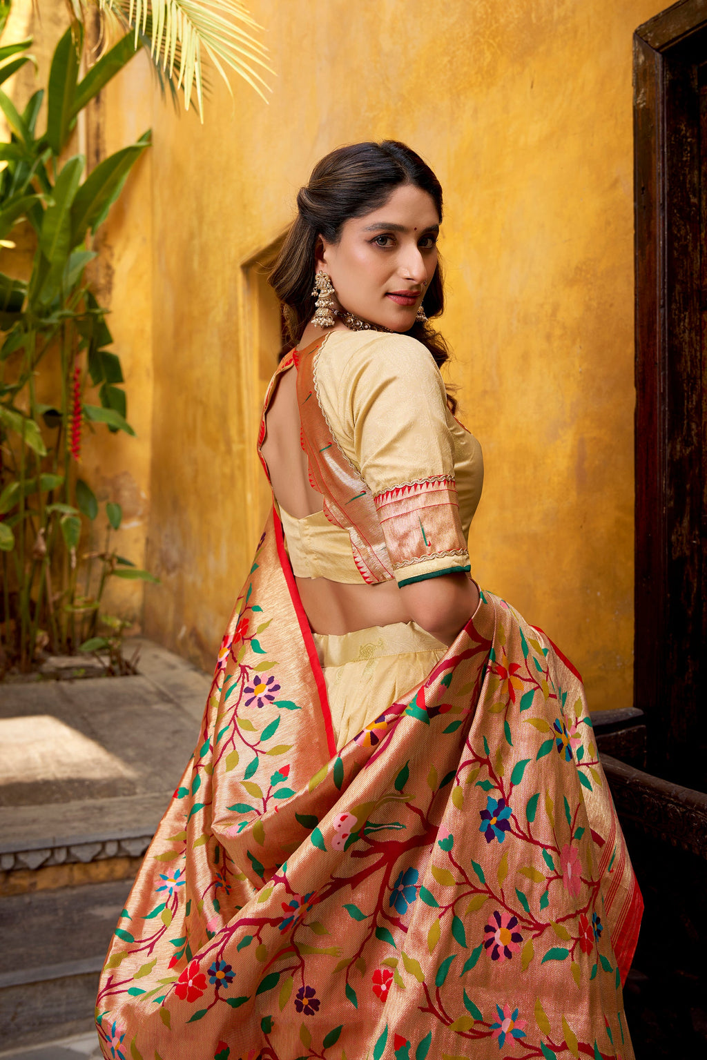 Lorenvalley Fashion Cream Silk Paithani Zari Weaving Work With Lace Border Lehenga Choli with Dupatta