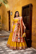 Lorenvalley Fashion Yellow Silk Paithani Zari Weaving Work With Lace Border Lehenga Choli with Dupatta