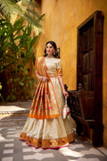 Lorenvalley Fashion Off White Silk Paithani Zari Weaving Work With Lace Border Lehenga Choli with Dupatta