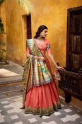 Lorenvalley Fashion Peach Silk Paithani Zari Weaving Work With Lace Border Lehenga Choli with Dupatta