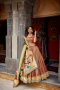 Lorenvalley Fashion Brown Simmer Organza Zari Weaving Work With Lace Border Lehenga Choli with Dupatta