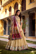 Lorenvalley Fashion Cream Simmer Organza Zari Weaving Work With Lace Border Lehenga Choli with Dupatta
