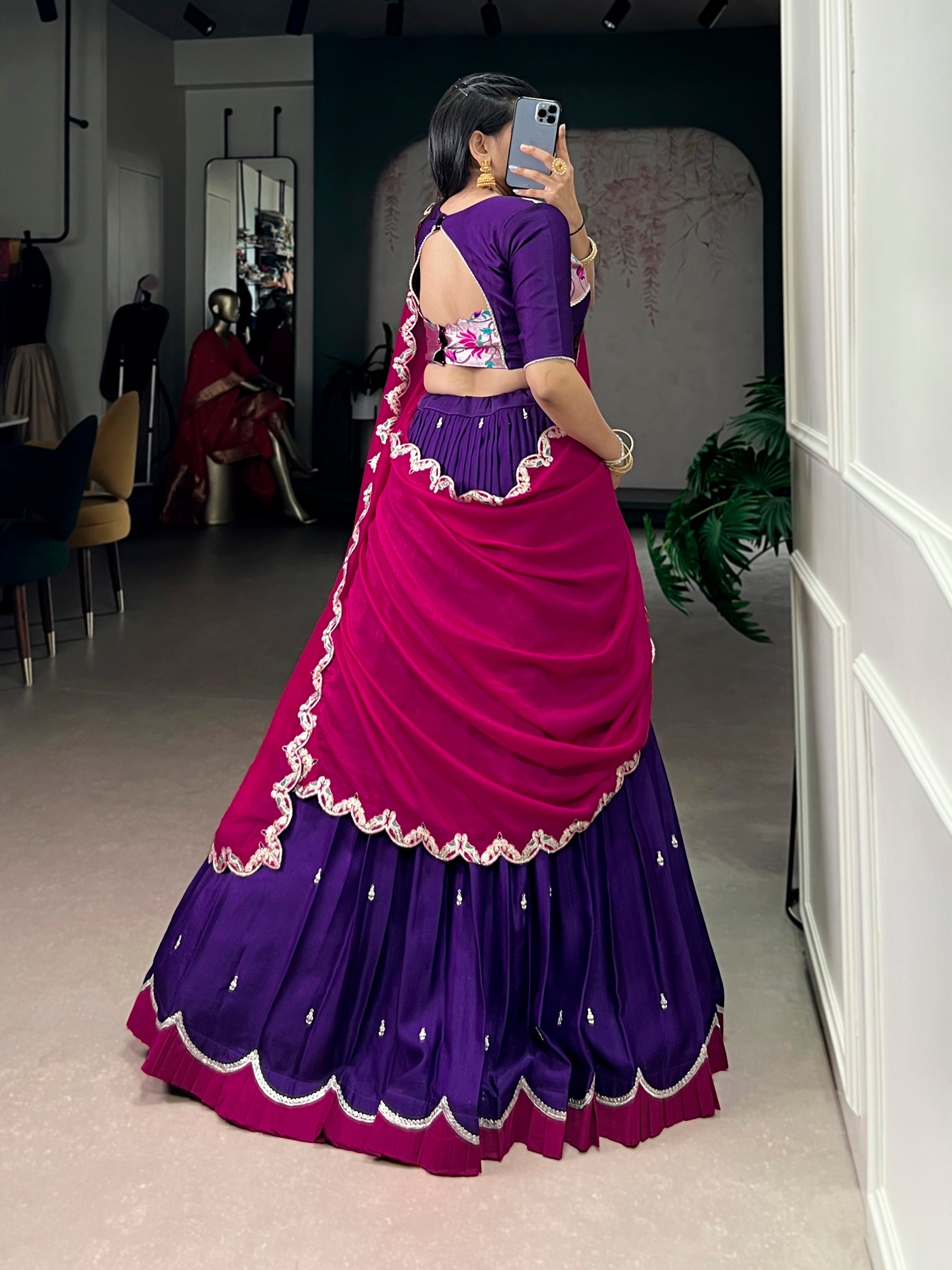 Lorenvalley Fashion Purple Naysha Silk Sequins and Thread Embroidery Work with Lace Border Lehenga Choli with Dupatta