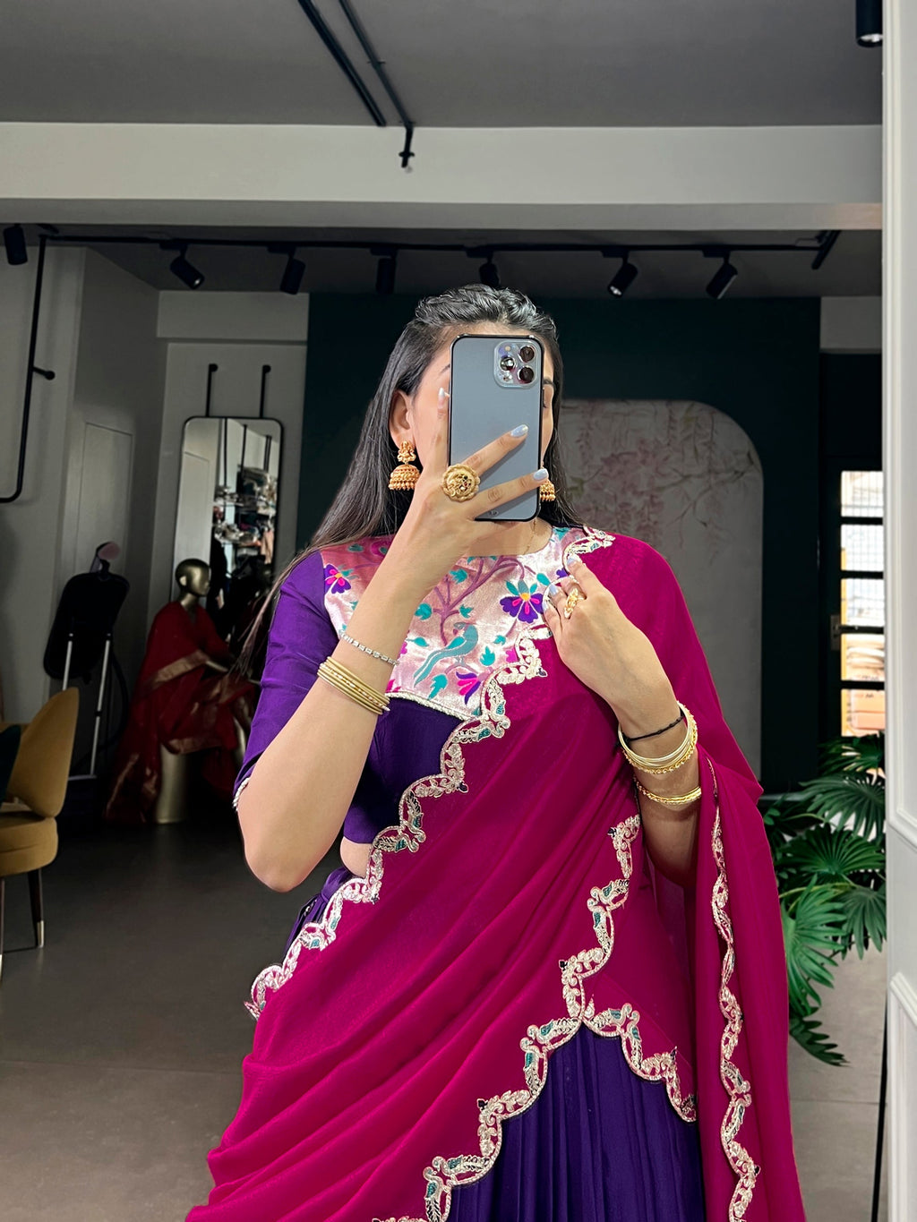 Lorenvalley Fashion Purple Naysha Silk Sequins and Thread Embroidery Work with Lace Border Lehenga Choli with Dupatta