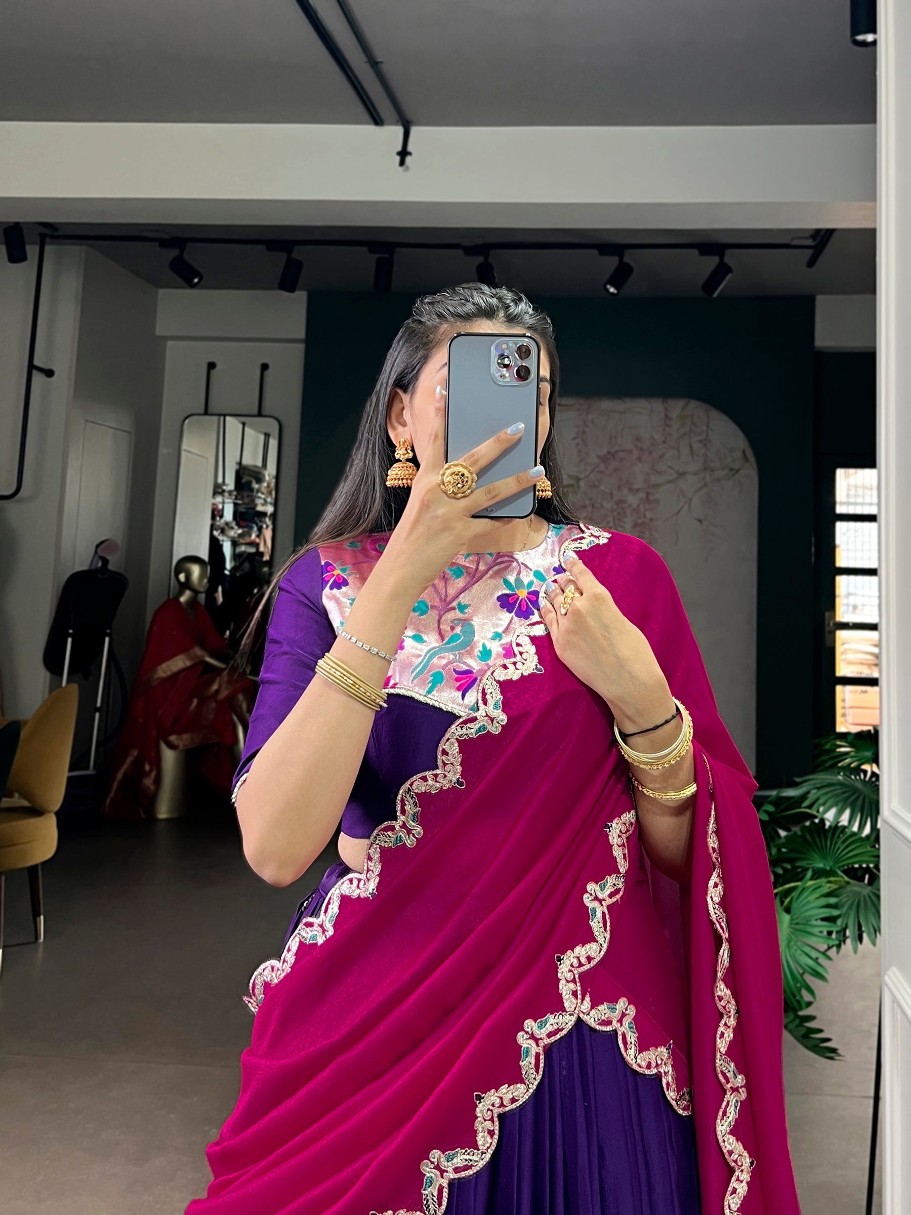 Lorenvalley Fashion Purple Naysha Silk Sequins and Thread Embroidery Work with Lace Border Lehenga Choli with Dupatta