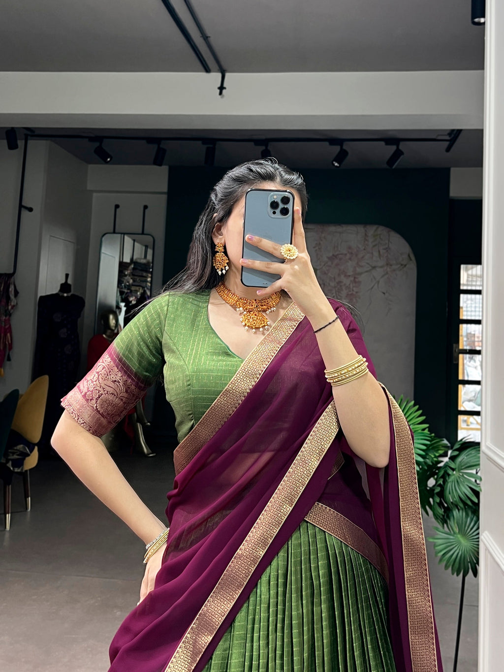 Lorenvalley Fashion Mehendi Dola Chex with Zari Weaving Work Lehenga Choli with Dupatta