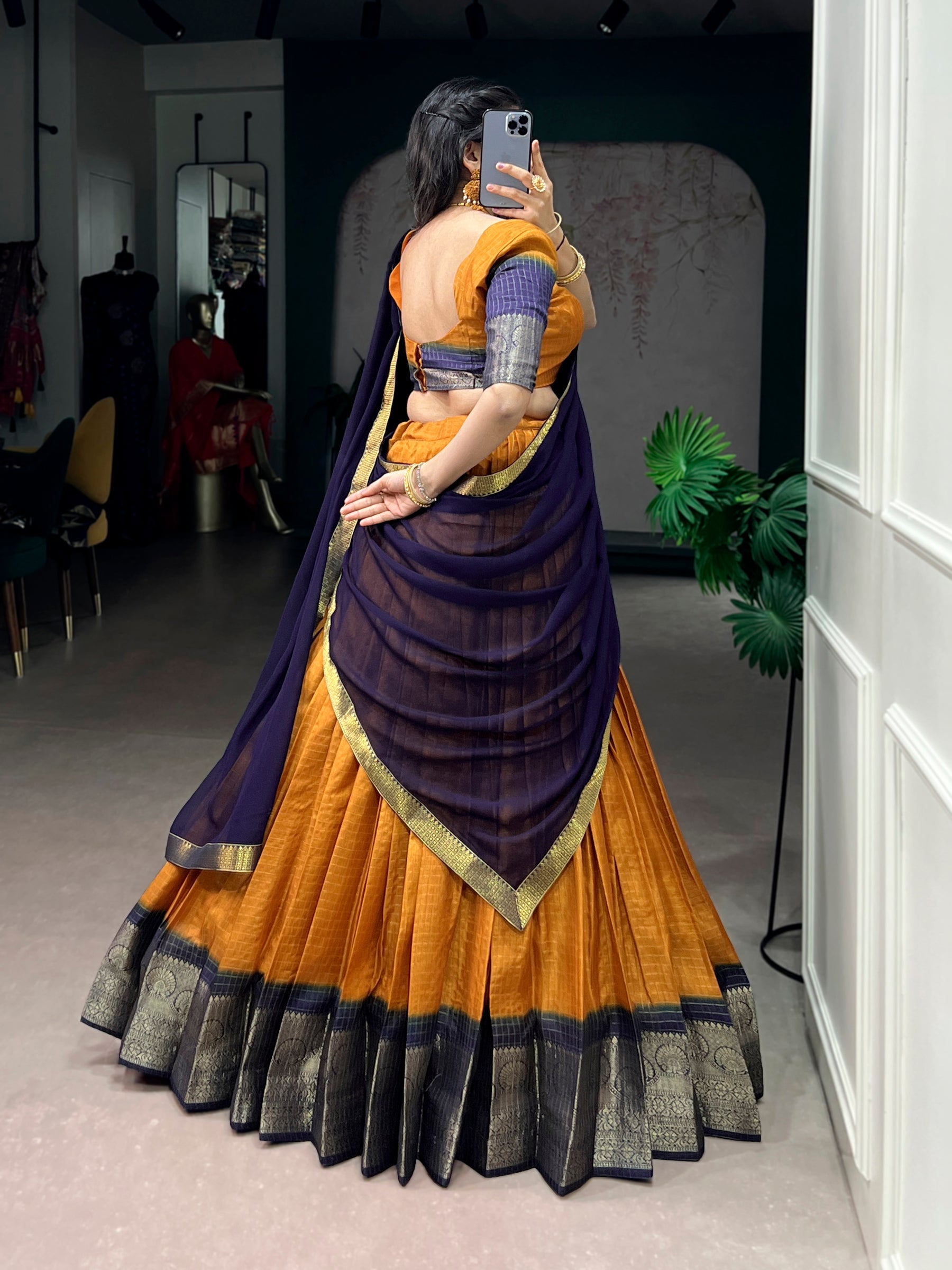 Lorenvalley Fashion Mustard Dola Chex with Zari Weaving Work Lehenga Choli with Dupatta