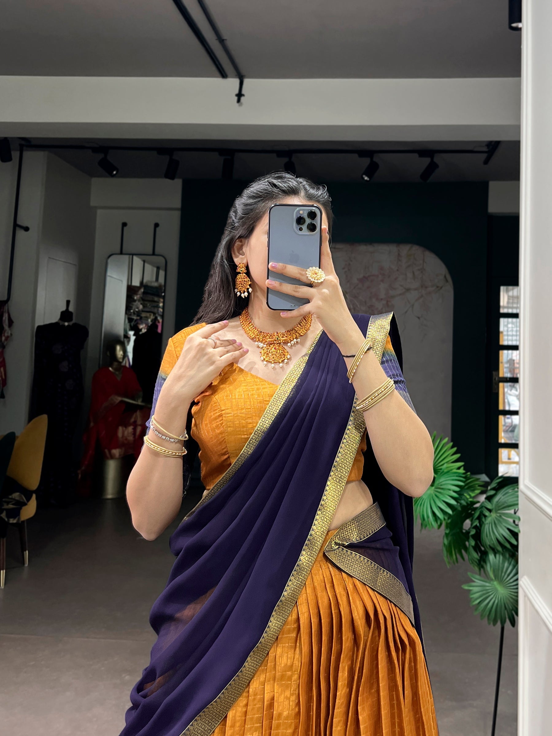 Lorenvalley Fashion Mustard Dola Chex with Zari Weaving Work Lehenga Choli with Dupatta