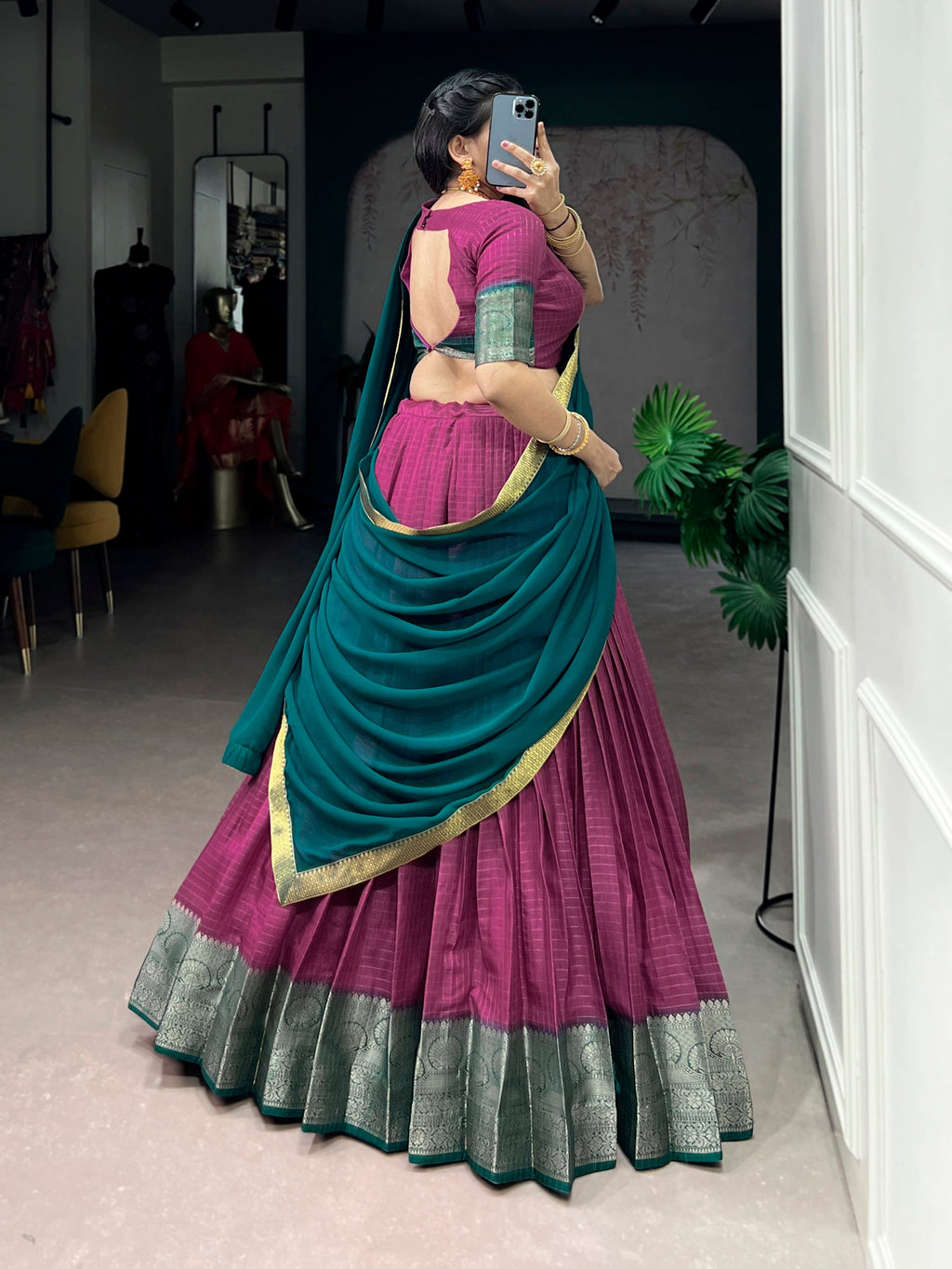 Lorenvalley Fashion Pink Dola Chex with Zari Weaving Work Lehenga Choli with Dupatta