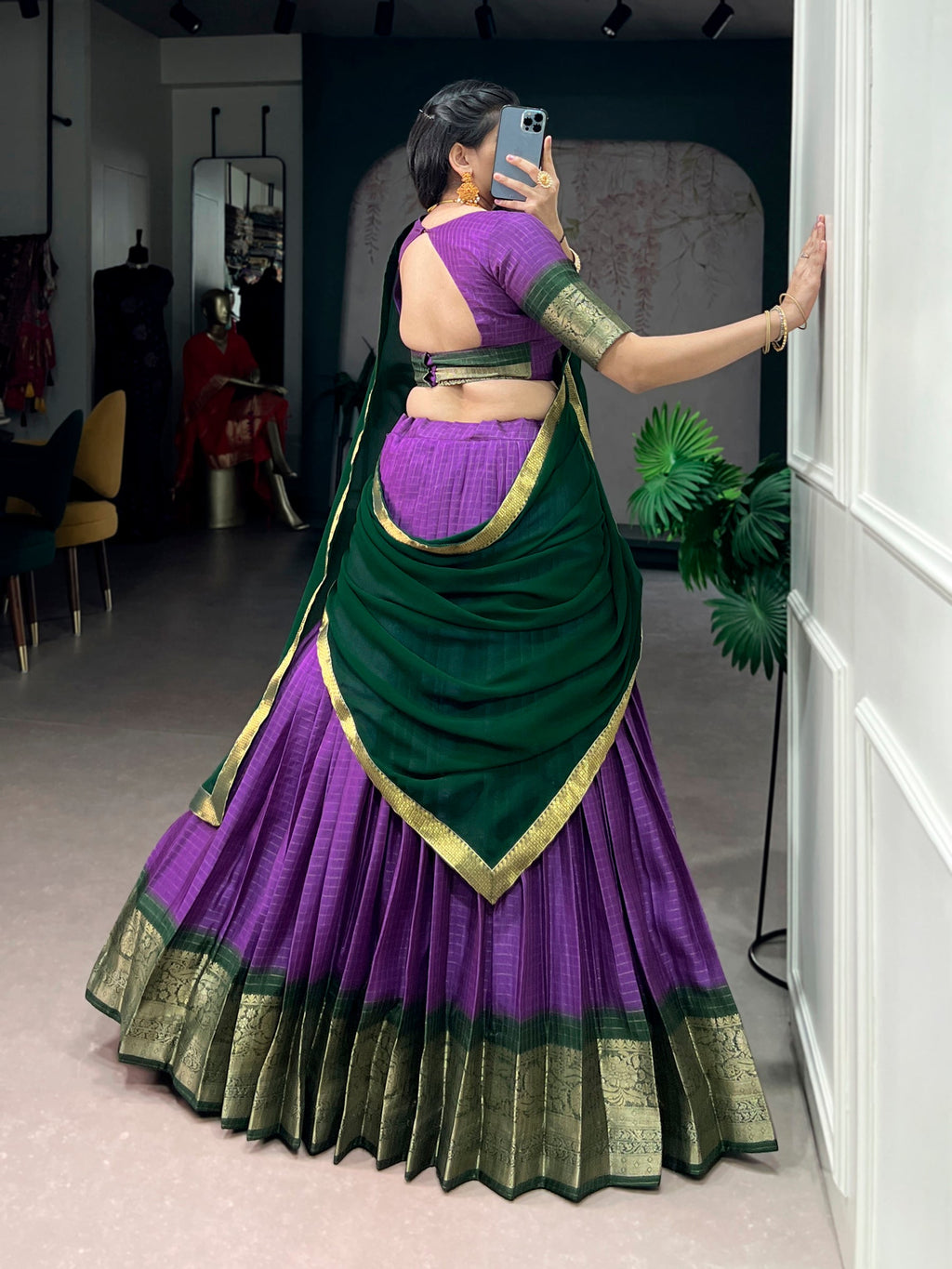 Lorenvalley Fashion Purple Dola Chex with Zari Weaving Work Lehenga Choli with Dupatta