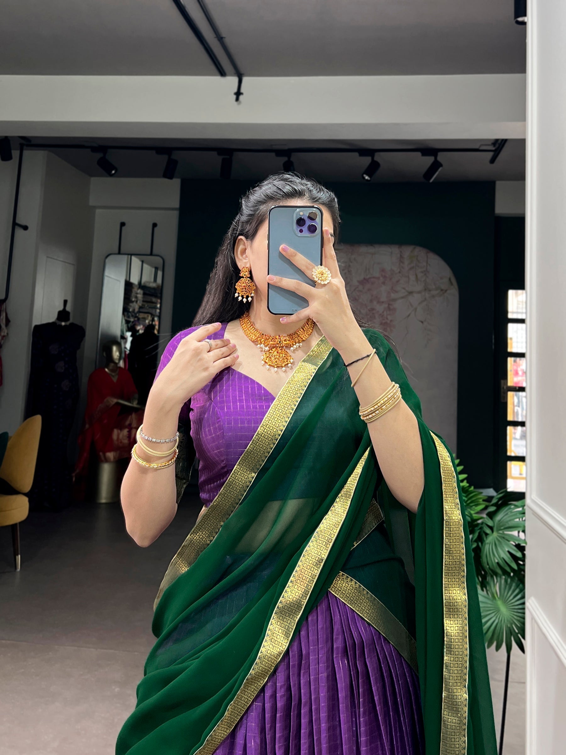 Lorenvalley Fashion Purple Dola Chex with Zari Weaving Work Lehenga Choli with Dupatta
