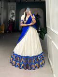 Lorenvalley Fashion White Poly Cotton Chex With Zari Weaving Work Lehenga Choli with Dupatta