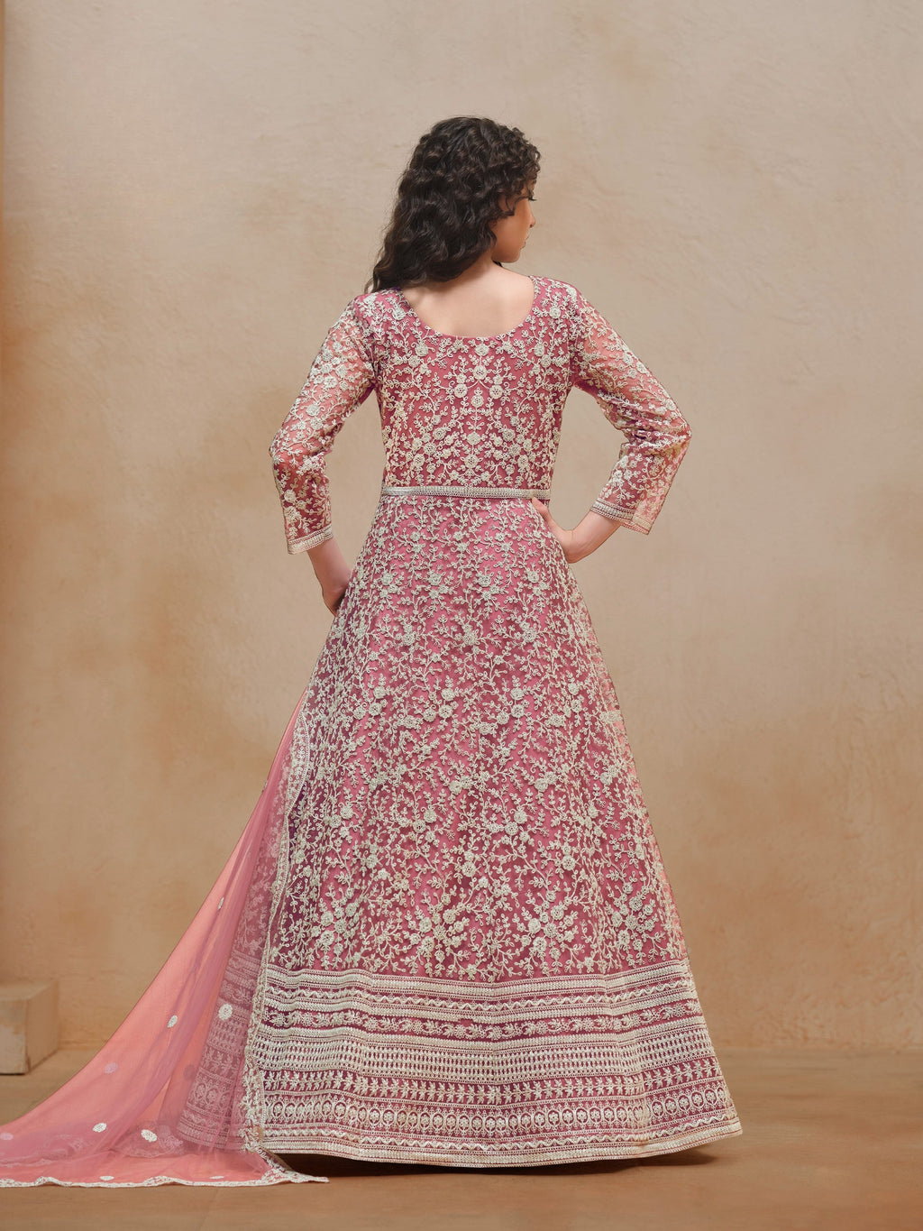 Anaita Pink Embroidered Net Anarkali Suit