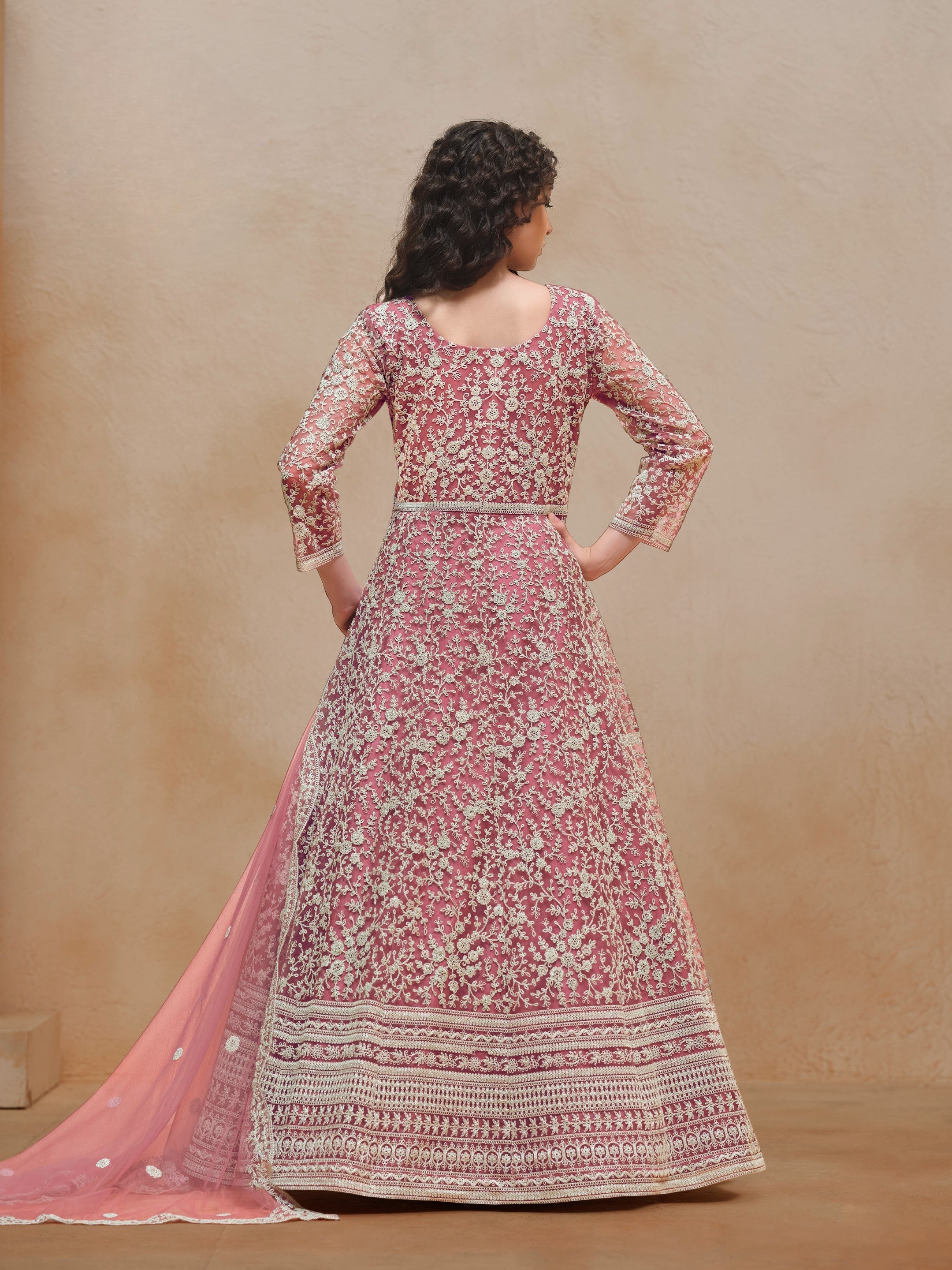Anaita Pink Embroidered Net Anarkali Suit