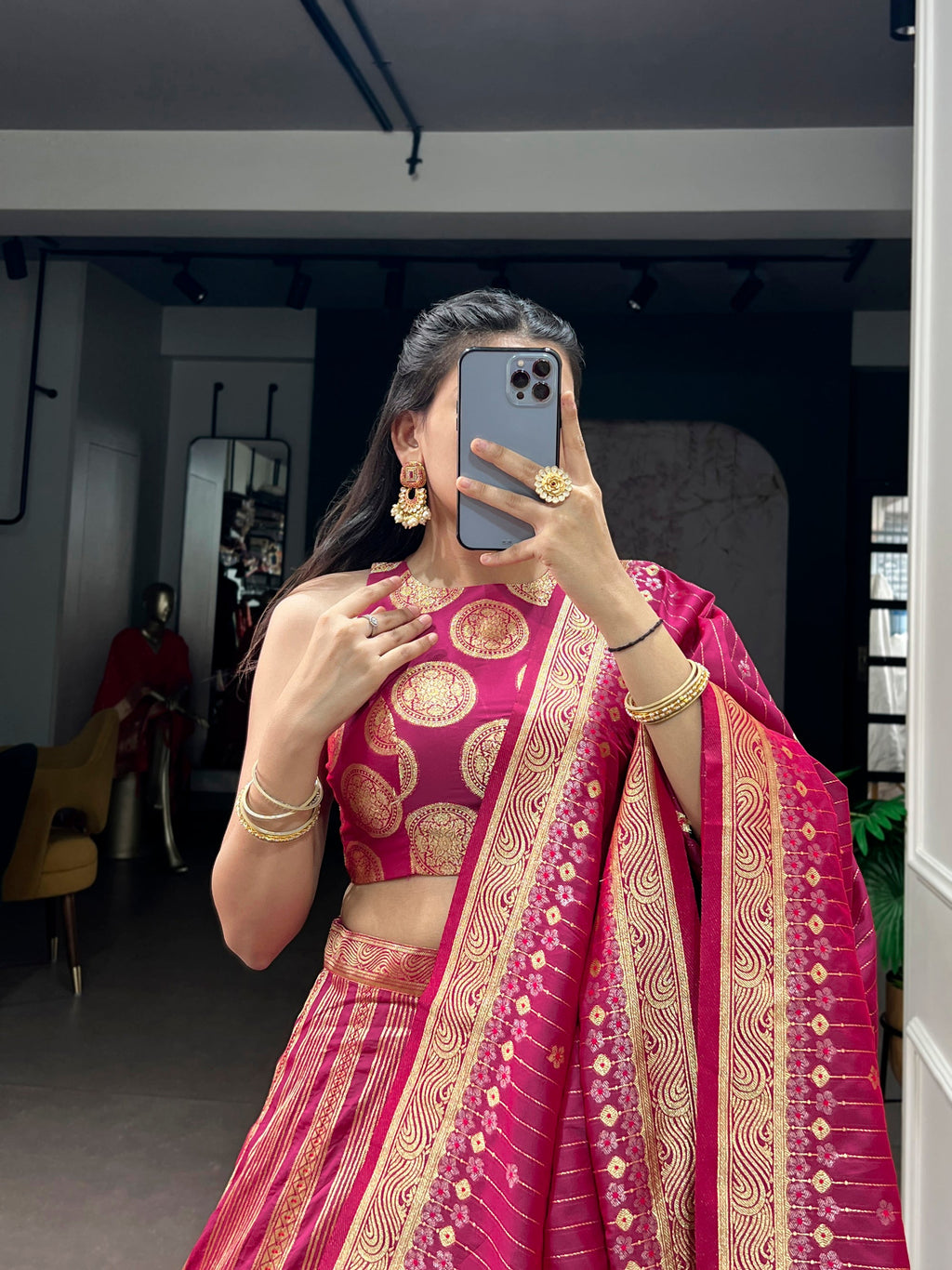 Lorenvalley Fashion Pink Silk Zari Weaving Work Lehenga Choli with Dupatta