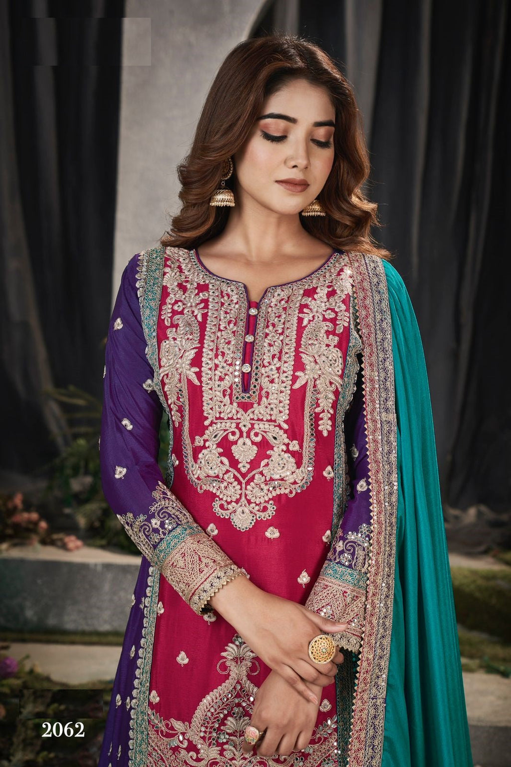Anaita Maroon And Wine Embroidered Viscose Chinon Salwar Suit