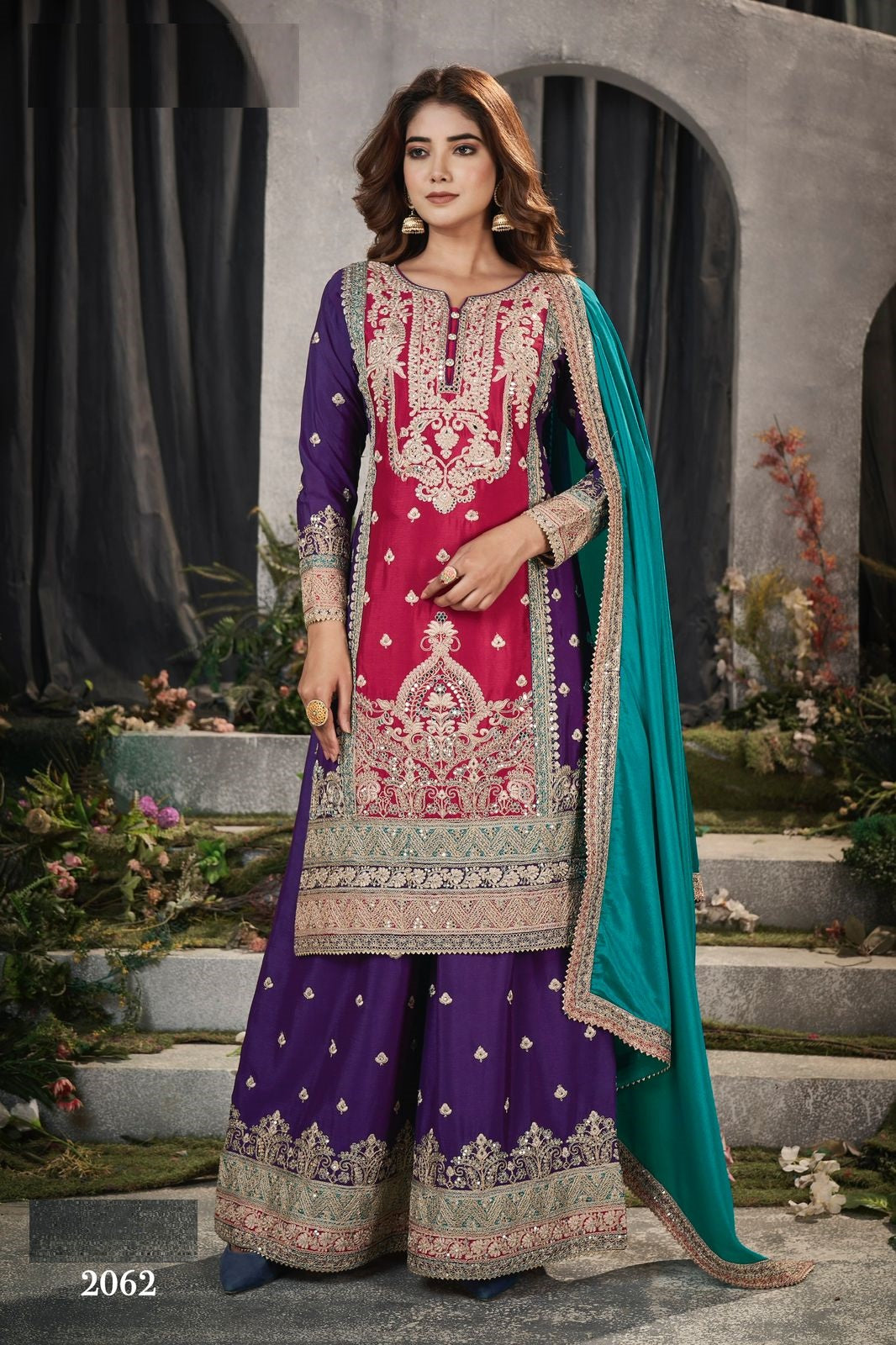 Anaita Maroon And Wine Embroidered Viscose Chinon Salwar Suit