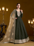 Anaita Black Embroidered Jacquard Chanderi Anarkali Suit