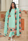 Anaita Turquoise Faux Georgette Plazzo Suit With Embroidery & Sequins Work