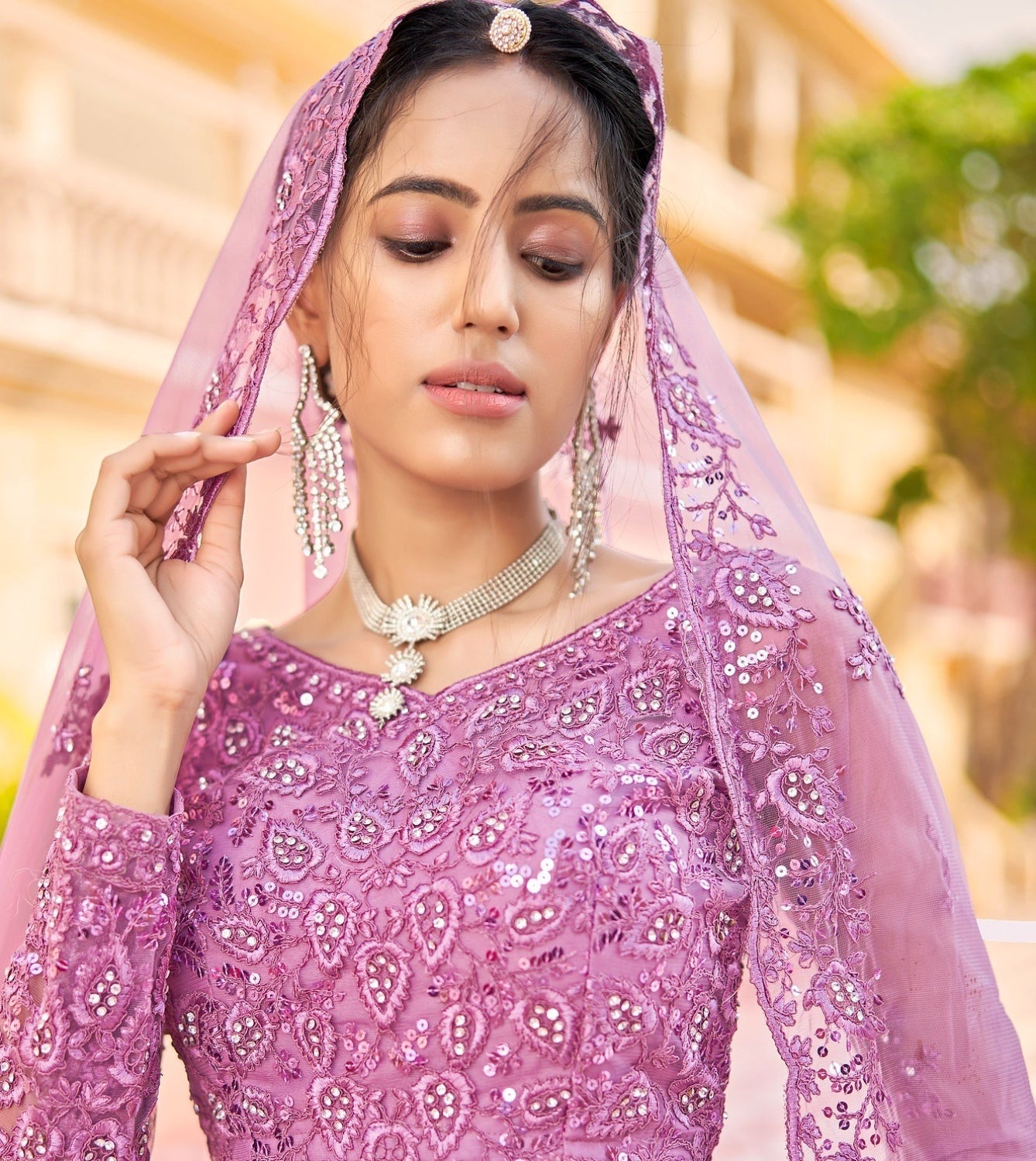 Anaita Purple Net Lehenga Choli With Embroidery & Sequence Work