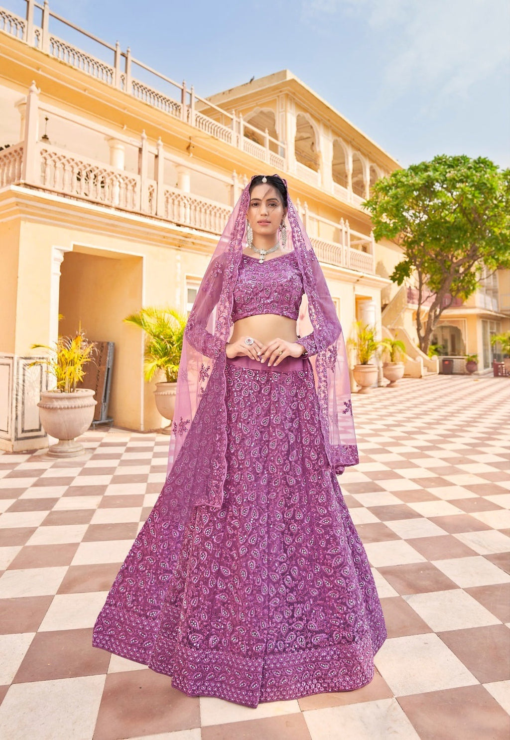 Anaita Purple Net Lehenga Choli With Embroidery & Sequence Work