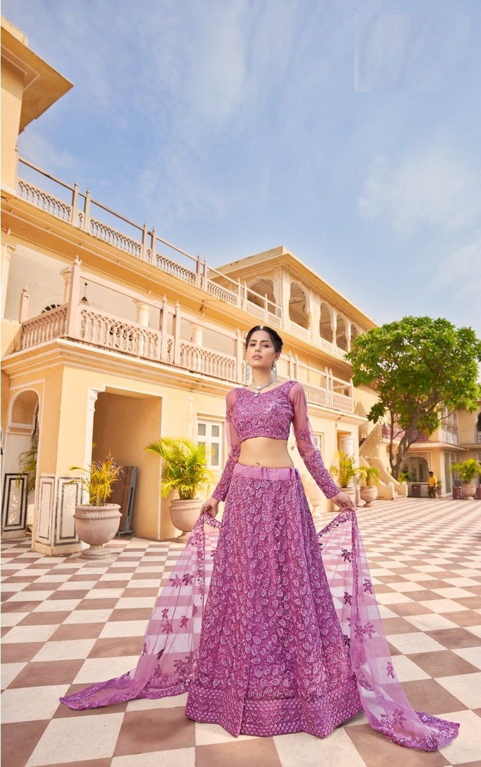 Anaita Purple Net Lehenga Choli With Embroidery & Sequence Work