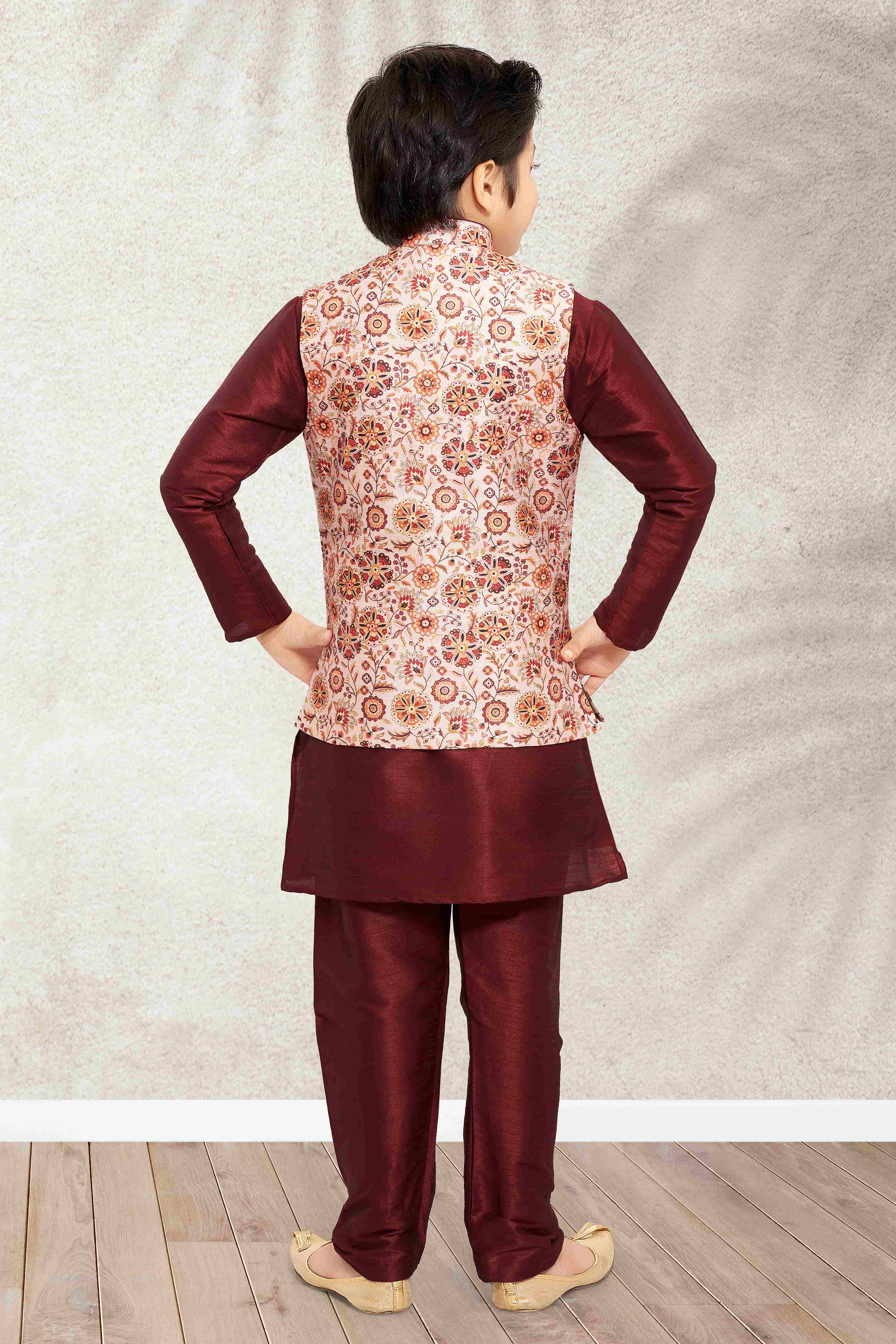 Raivat Ethnic Banarasi Silk Digital Printed Kurta Pajama With Jacket In Cream Colour