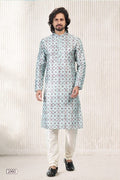 Raivat Ethnic Jacquard Banarasi Silk Digital Print Kurta Pajama In Green Colour