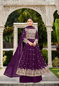 Anaita Purple Faux Georgette Plazzo Suit With Embroidery & Sequins Work