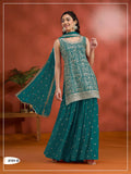 Anaita Teal Green Blooming Georgette Suit With Heavy Embroidery & Sequence Work