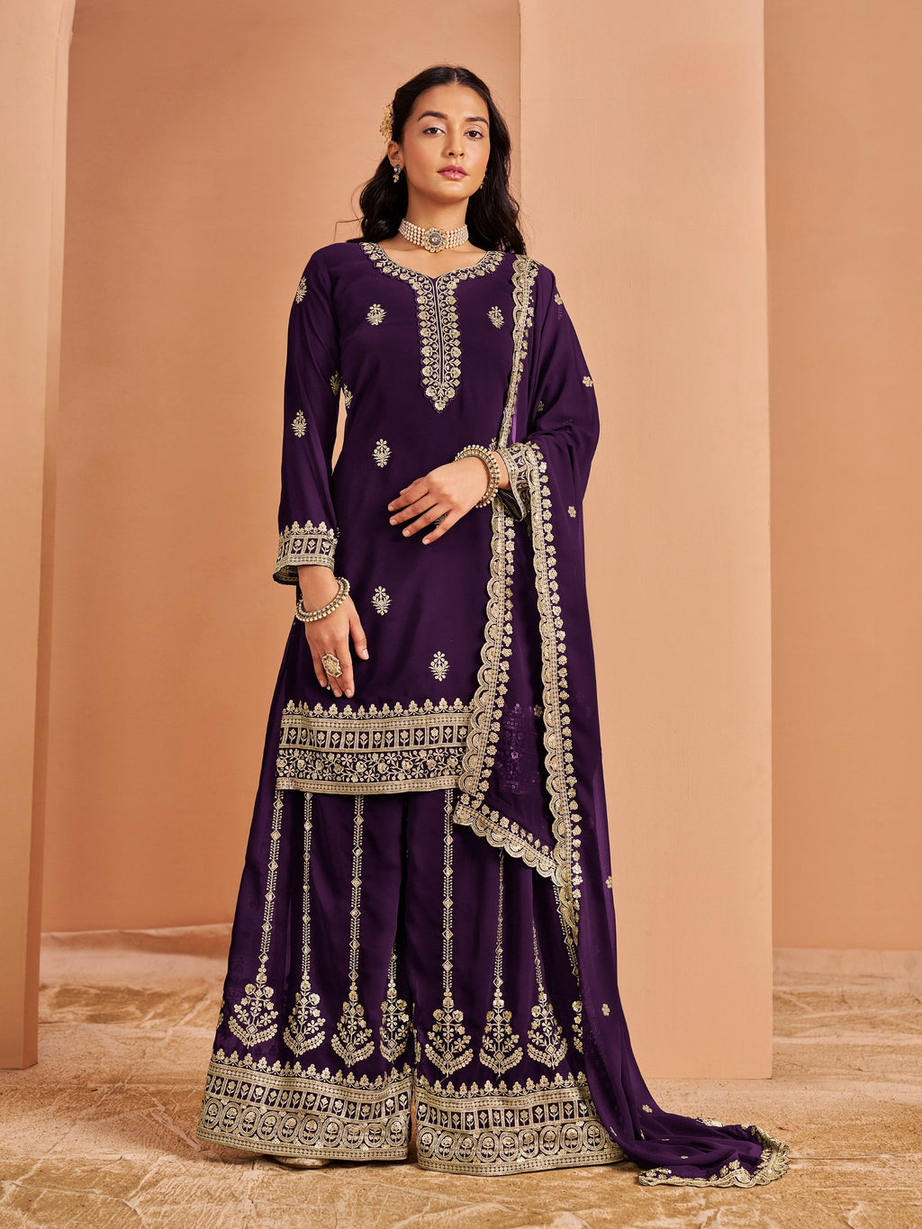 Anaita Purple Premium Georgette Embroidered Salwar Suit