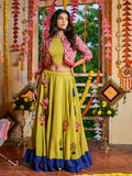Myra Fluorescent Green Maslin Cotton Embroidered Navratri Special Lehenga