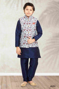Raivat Ethnic Banarasi Silk Digital Printed Kurta Pajama With Jacket In Sky Blue Colour