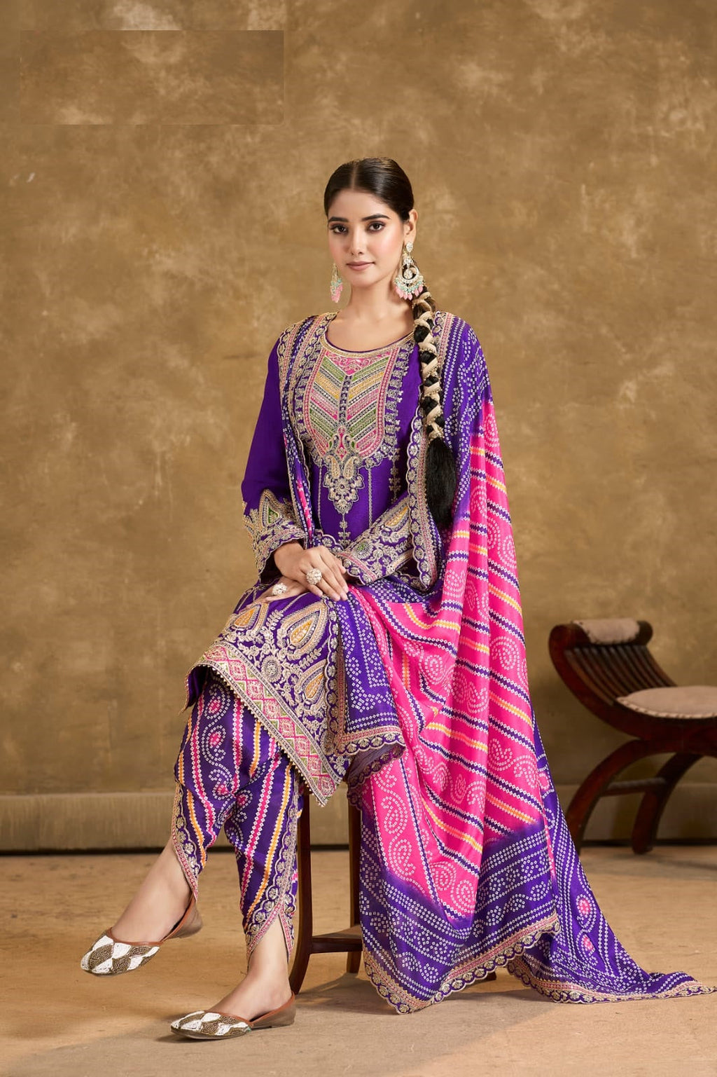 Anaita Purple Chinon Sequence Embroidered Readymade Salwar Suit