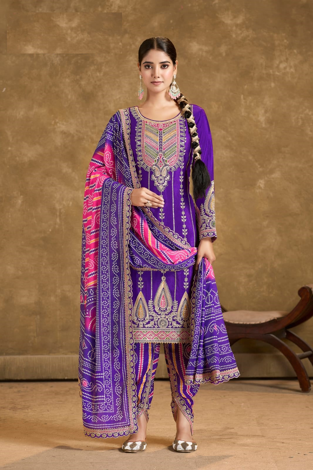 Anaita Purple Chinon Sequence Embroidered Readymade Salwar Suit