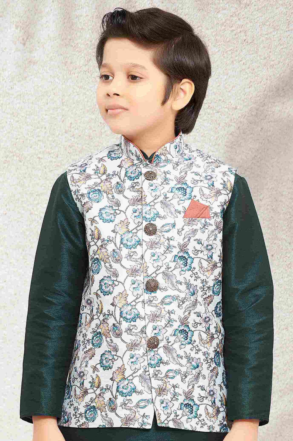 Raivat Ethnic Banarasi Silk Digital Printed Kurta Pajama With Jacket In Pista Green Colour