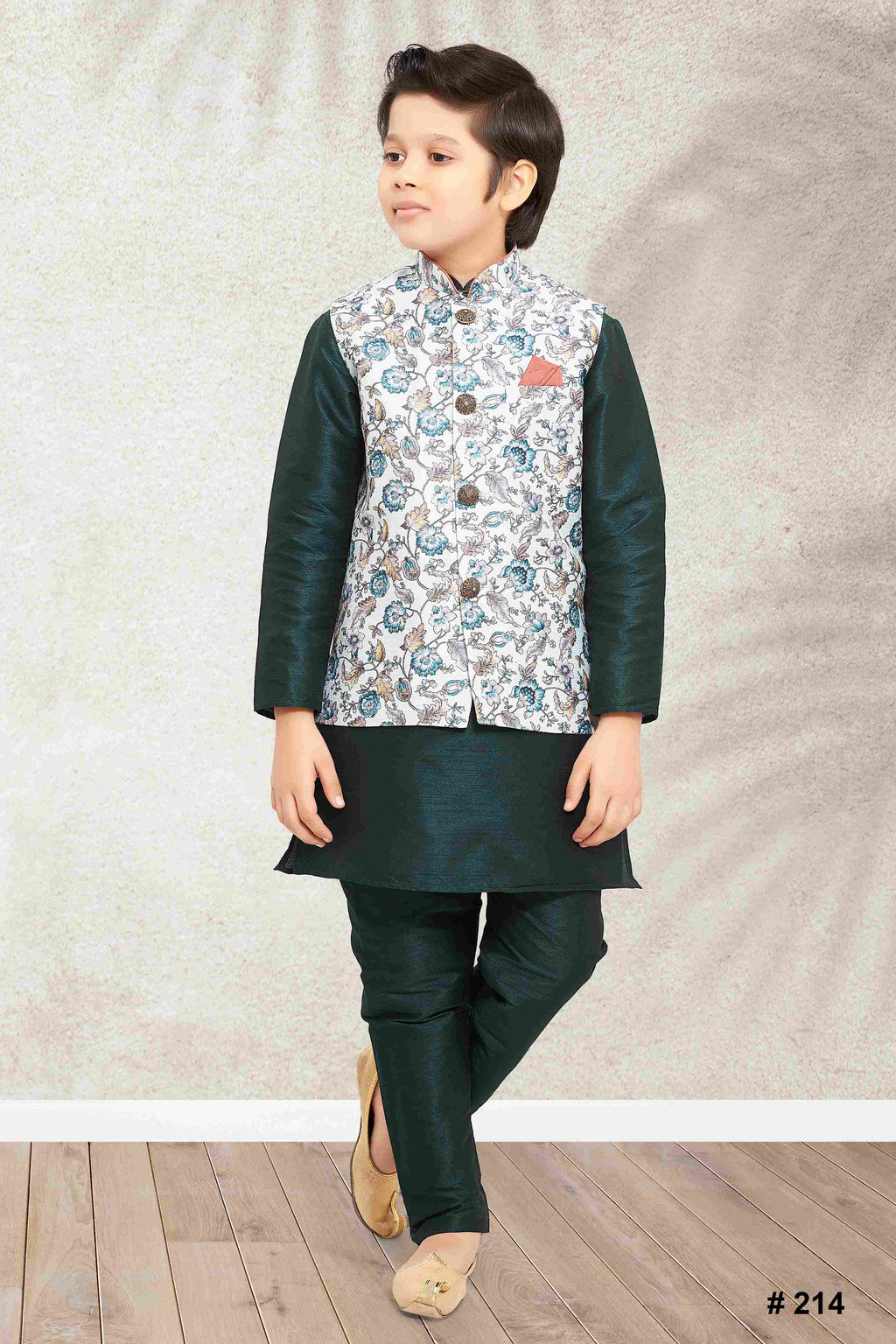 Raivat Ethnic Banarasi Silk Digital Printed Kurta Pajama With Jacket In Pista Green Colour