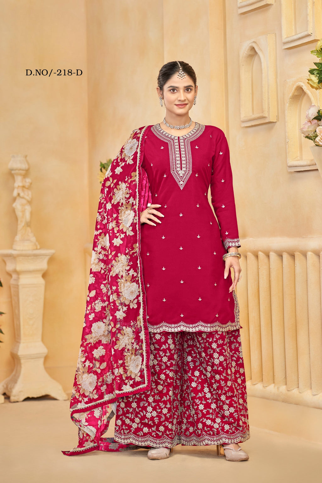 Anaita Red Roman Silk Embroidered Salwar Suit