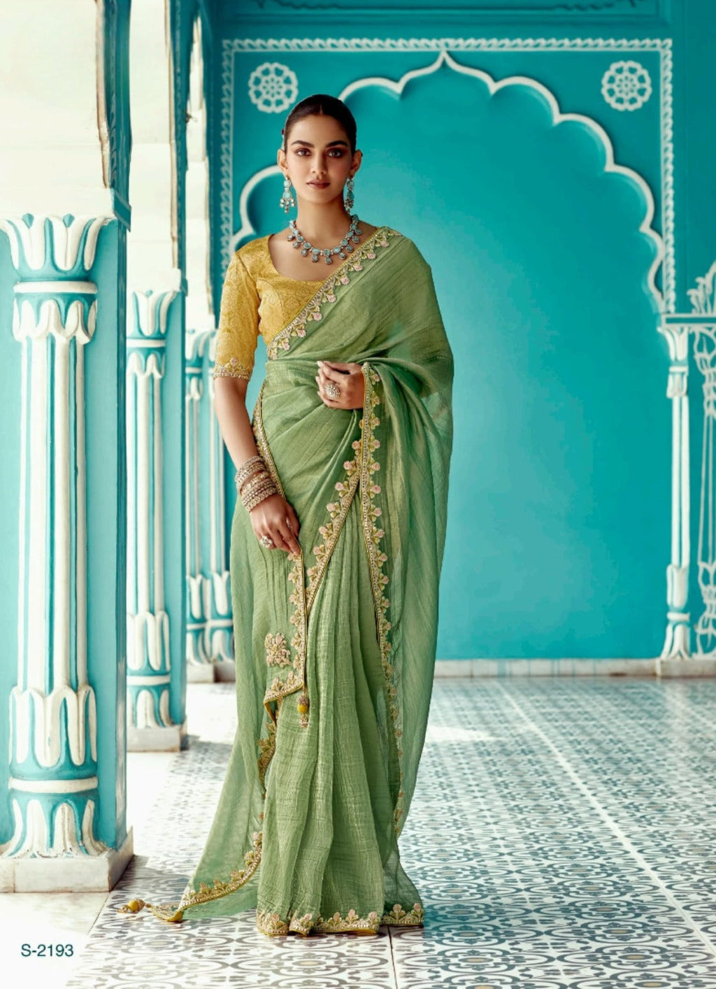 Anaita Green Embroidery Work Saree With Jacquard Work Blouse Piece