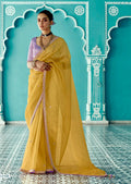 Anaita Yellow Embroidery Work Saree With Jacquard Work Blouse Piece